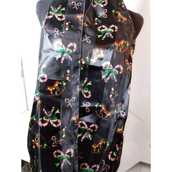 Christmas Scarf Black With Candy canes and Rocking Horses 30 X 12 inches - Picture 2 of 10